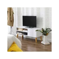 vasagle meuble tv, buffet bas, style scandinave, pour télévision, console de jeux, dans salon, salle de jeu, bureau, blanc ltvfr09wt 110 x 40 x 49,5 cm (l x l x h)