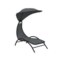 transat chaise longue bain de soleil lit de jardin terrasse meuble d'extérieur et auvent 167 x 80 x 195 cm tissu et acier gris foncé helloshop26 02_0012769