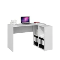 malox - bureau informatique d'angle 2en1 - bibliothèque meuble de rangement 4 niches - table ordinateur multi-rangements - blanc