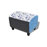 repose-pied, tabouret pouf, tabouret bas design avec patchwork bleu et blanc lqf49057 meuble pro