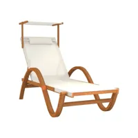 chaise longue avec auvent, chaise de jardin, bain de soleil blanc textilène,bois massif peuplier pewv88779 meuble pro