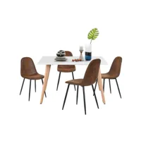 ensemble table à manger rectangulaire et lot de 4 chaises scandinave marron