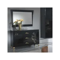 commode 3 tiroirs et miroir laque noir brillant - or - seborga - commode : l 118 x l 46 x h 82 cm ; miroir l 16 x l 1 x h 17 cm