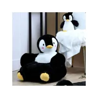 pouf pour enfant jemmy le pingouin, noir, 45x45cm, toucher tout doux