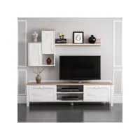homemania meuble tv sento - avec portes, étagères - pour salon - blanc, noyer en bois, 160 x 35 x 42 cm hio8681285953889
