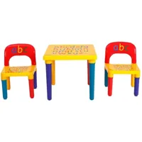 costway ensemble table et chaises pour enfants, table chaise multifonctionnelles en plastique pour enfant avec alphabets, cadeau educatif pour enfant, multicolore