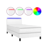 cadre de lit led avec sommier tête de lit matelas 100x200 cm synthétique blanc tdl0208731