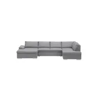 canapé d'angle (droit) panoramique sensa, couleur gris clair, 5 places avec coffre de rangement