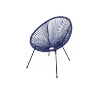 fauteuil de jardin rond en résine coloris bleu, dimension 95x83x73cm