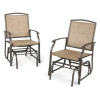 giantex lot de 2 chaise de jardin à bascule-en fer et textile-58x70x94 cm-charge 150 kg marron