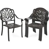 giantex 2 chaises de jardin en aluminium moulé-empilables avec accoudoirs-patins de pied réglables-fauteuils d'extérieur