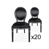 paris prix - lot de 20 chaises médaillon simili versailles 96cm noir