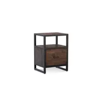 table de chevet 1 tiroir bois métal marron 50x42x69.5cm - bois-métal - décoration d'autrefois