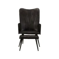 fauteuil salon - fauteuil à oreilles avec repose-pied noir cuir véritable 55x43x97 cm - design rétro best00007648370-vd-confoma-fauteuil-m05-2301
