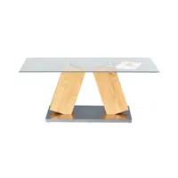 table basse onan imitation chêne et plateau en verre