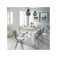 table de repas à allonge blanc-chêne - artica - l 140-190 x l 90 x h 78 cm