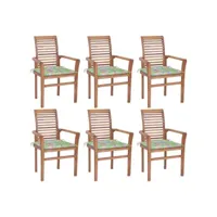 lot de 6 chaises  chaises de salle à manger chaises à dîner  avec coussins motif feuilles teck solide meuble pro frco34619