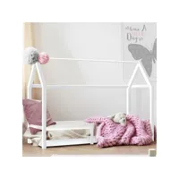 lit cabane enfant 90 x 190 cm nessi blanc avec sommier et barrières