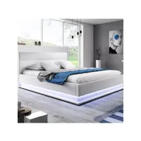 lit led avec coffre de rangement ava - blanc - 180x200