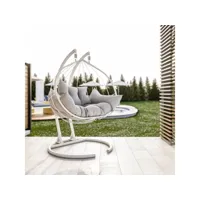 fauteuil suspendu double assilem 150x189cm métal et tissu blanc