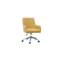 chaise de bureau à roulettes en tissu effet velours jaune moutarde et acier chromé shana