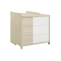 commode 3 tiroirs + plan à langer sacha en bois imitation chêne clair et blanc - galipette