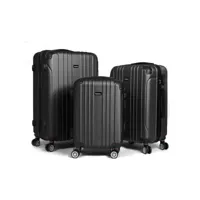 set de 3 valises de voyage rigide, rigide e légère abs valise de voyage à roulettes valises, 4 doubles roues, noir