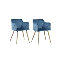 lot de 2 chaises de salle à manger en bleu velours avec pieds en métal pour le salon