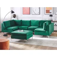 canapé panoramique modulable en velours vert 6 places avec pouf evja 238950