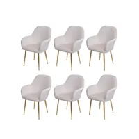 lot de 6 chaises de salle à manger hwc-f18, chaise de cuisine, design rétro ~ velours crème-blanc, pieds dorés