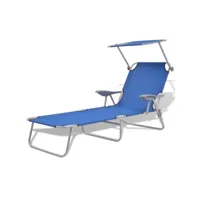 transat chaise longue bain de soleil lit de jardin terrasse meuble d'extérieur avec auvent acier bleu helloshop26 02_0012263