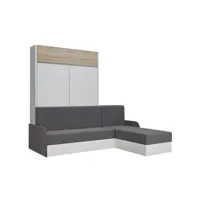 lit escamotable aladyno sofa 140*200 cm blanc bandeau chêne méridienne tissu gris 20100996591