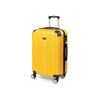 valise moyenne taille 68cm, valise de voyage, rigide e légère abs valise de voyage à roulettes valises, 4 doubles roues, 68x45x26cm, jaune citron