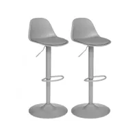 lot de 2 chaises de bar aiko en polypropylène ajustable - gris clair