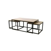 table basse en trois parties - effet bois et métal - loft