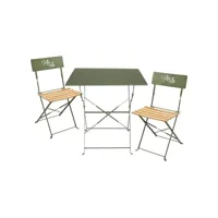 malam - ensemble table repas carrée pliante + 2 chaises pliantes kaki