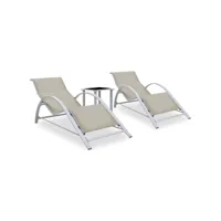 lot de 2 transats chaise longue bain de soleil lit de jardin terrasse meuble d'extérieur avec table aluminium crème helloshop26 02_0012073