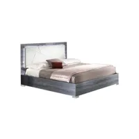 lit coffre 160x200 bois gris-simili cuir blanc à leds - feny - l 167 x l 208 x h 119 cm