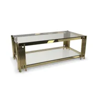 table basse design en verre transparent et métal doré oriana