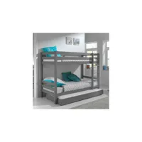 lit superposé claire 160cm avec lit gigogne - gris