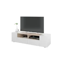 meuble tv alice 4 portes et 2 niches de rangement l138cm - blanc et bois