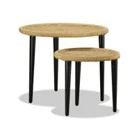 lot de 2 tables basses tables de salon  bouts de canapé jute naturelle meuble pro frco80996