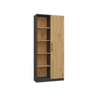villme - bibliothèque design minimaliste - 1 porte + 10 étagères - 80x30x182 cm - meuble de rangement - gris&aspect bois