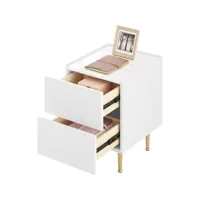 table de chevet avec 2 tiroirs,table d'appoint avec plateau,mdf+pvc+métal,40x35x51cm,blanc+doré