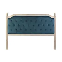 tête de lit capitonnée en bois d'hévéa et lin coloris turquoise / naturel - longueur 160 x profondeur 6 x hauteur 120 cm
