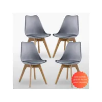 ensemble de 4 chaises de salle à manger lorenzo avec siège élégant en similicuir et pieds en bois massif - parfait pour la salle à manger, le salon - gris