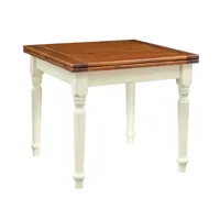 table à rallonge style champêtre en bois massif structure blanche patinée sur plan noyer made in italy