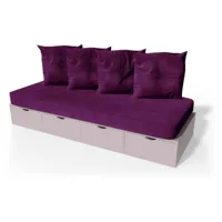 banquette cube 200 cm + futon + coussins  violet pastel banq200p-vip