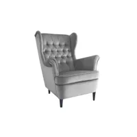fauteuil bergère capitonné velours gris jolt