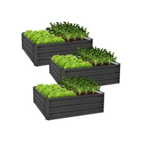 3x lit de jardin surélevé en métal, 90x90x30 cm, 240 l, anthracite ml-design